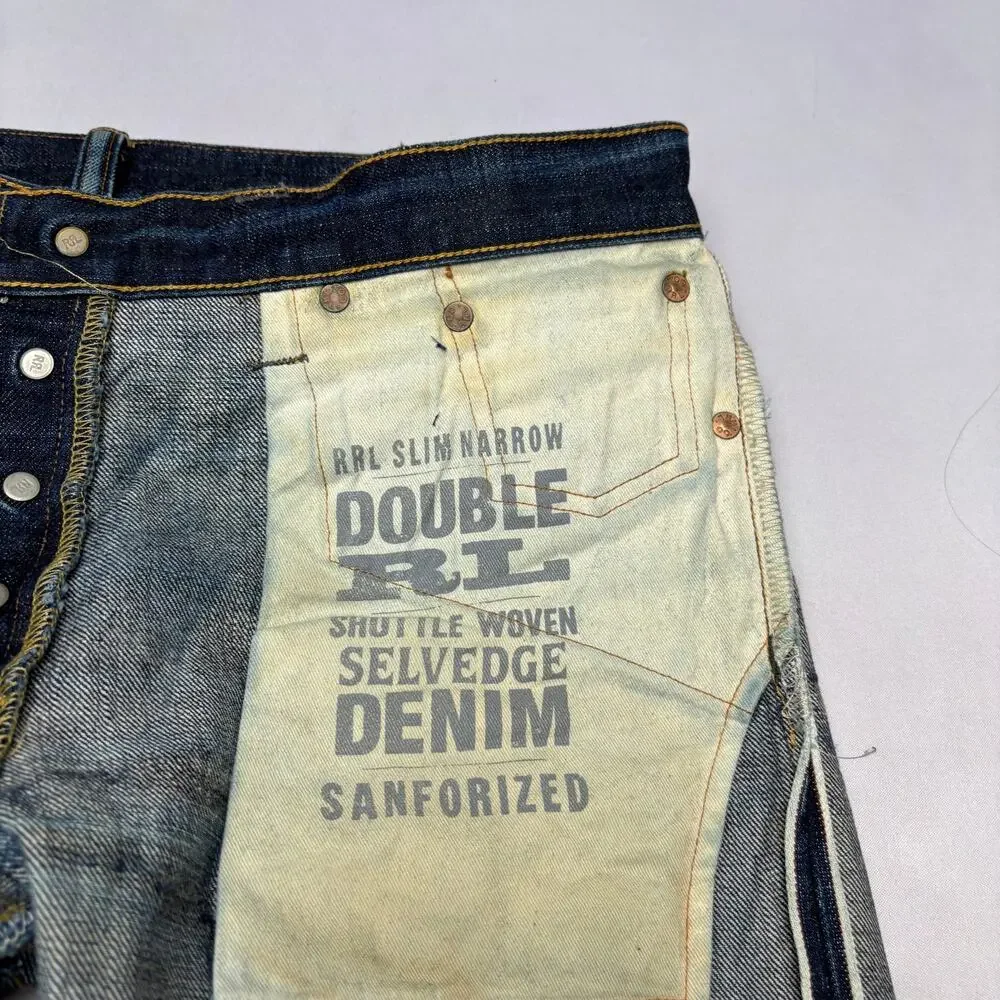 RRL Double RL Slim Fit Japan Woven Selvedge Denim Jeans Men's 30x34 Whiskering